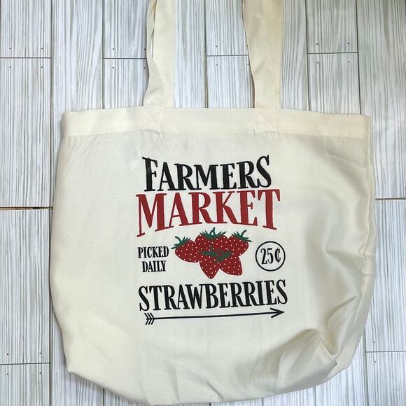 Farmer’s Market Strawberry Tote, Reusable Grocery Bag - Picture 1 of 3